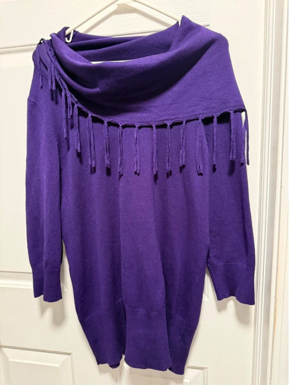 Notations Women’s Purple Fringe Cowl Neck Sweater Tunic Size Medium